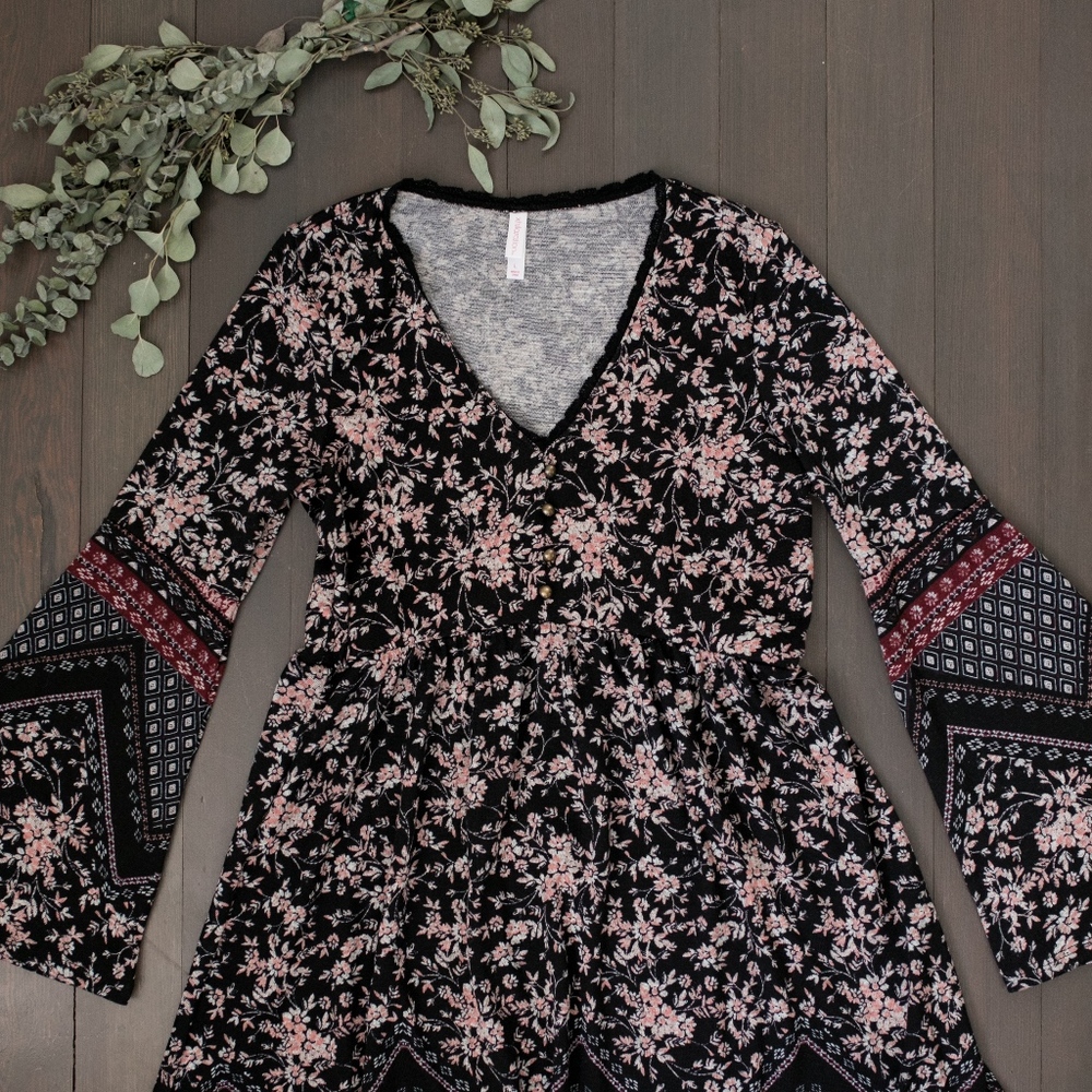 Bell Sleeve Floral Sweater Dress